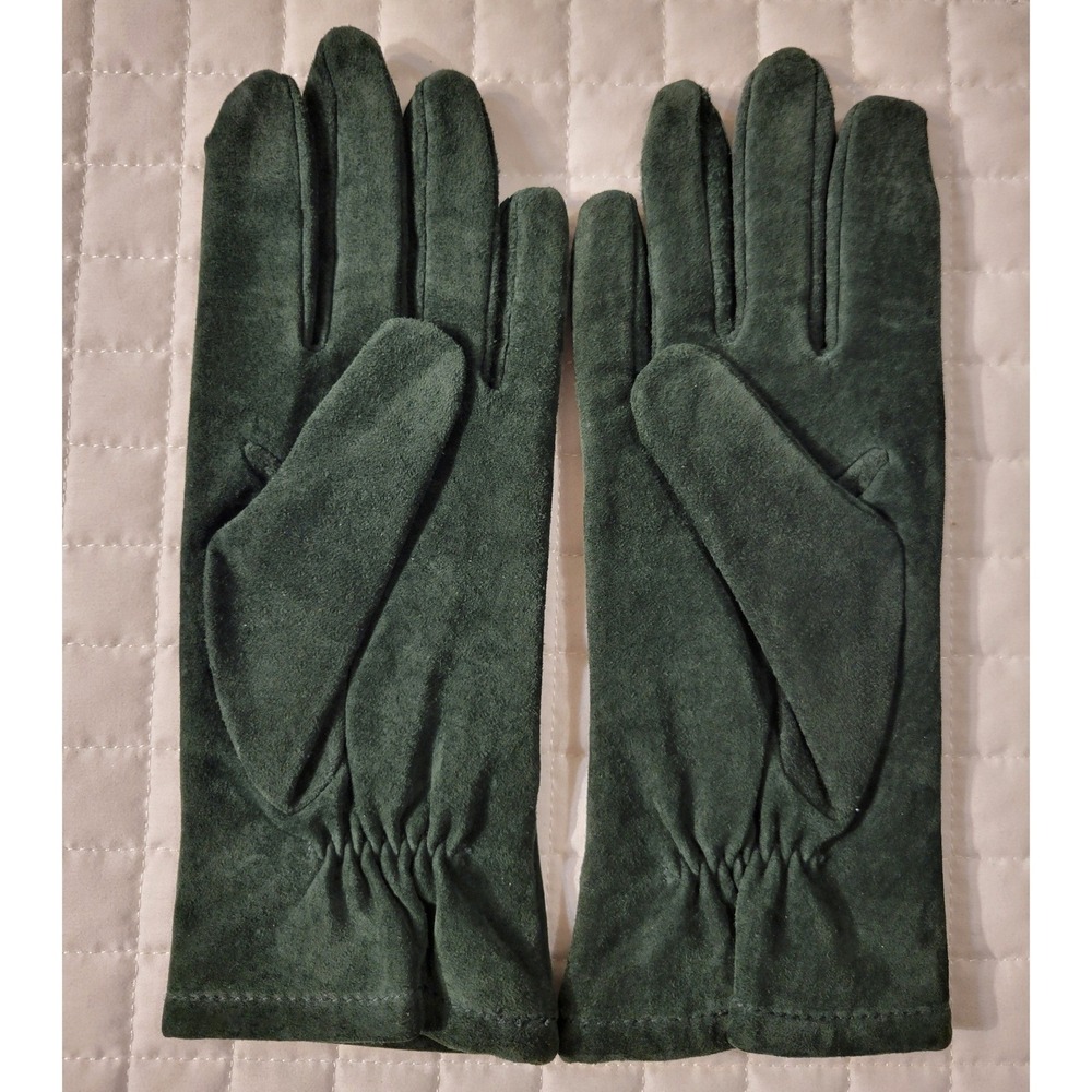 LL Bean Thinsulate Women M Winter Gloves Hunter Green Suede Nylon Cabincore Cozy